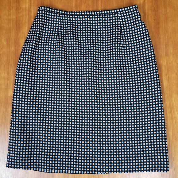 Ann Taylor Dresses & Skirts - Ann Taylor Navy Cream Light Blue Silk Polka Dot Career Skirt - 10